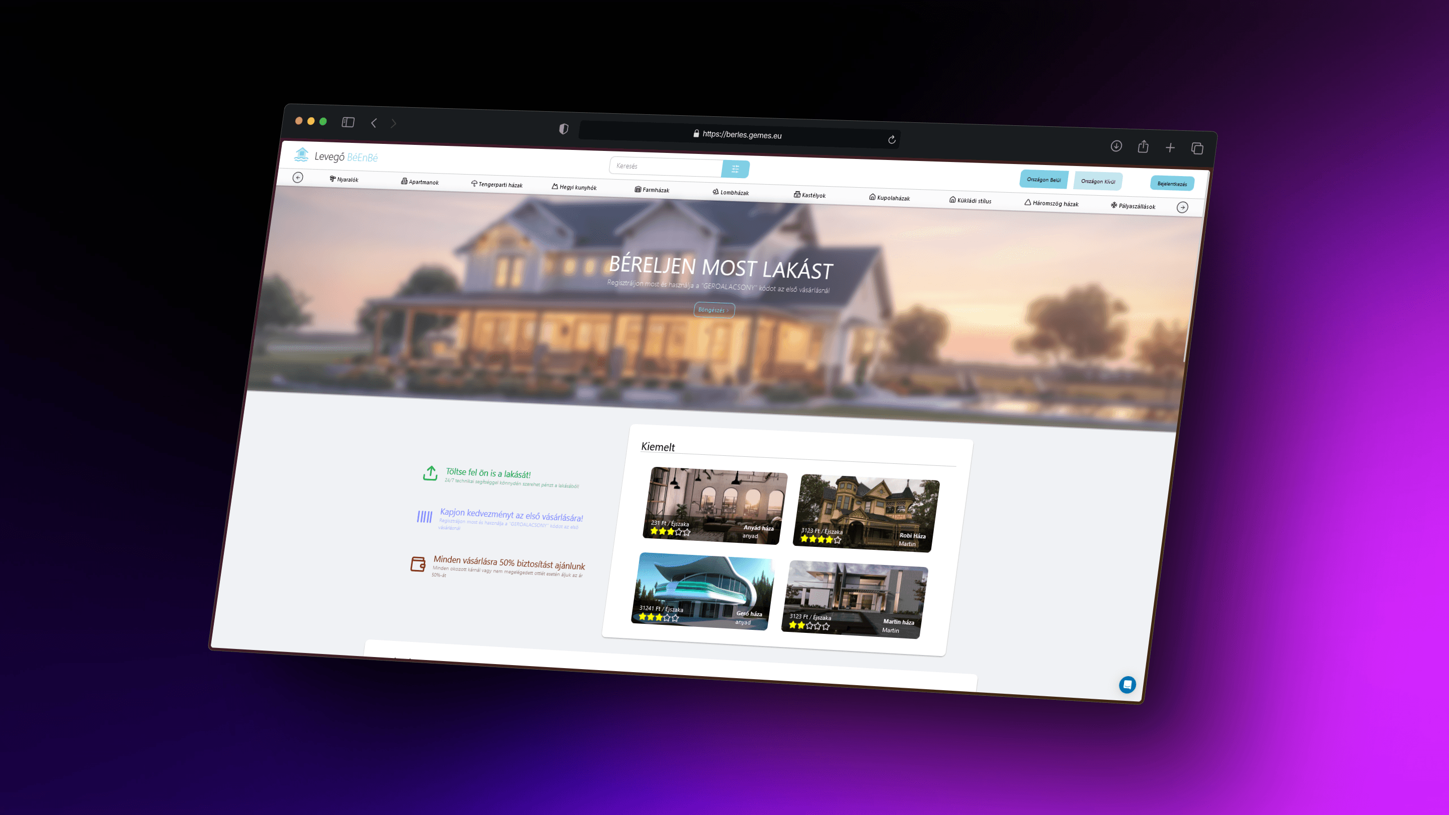 Levegő BéEnbé - Rental Marketplace with Payments